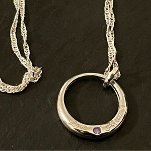 925 Sterling Silver Love Always 925 Singapore Necklace Ring Pendant Purple Stone